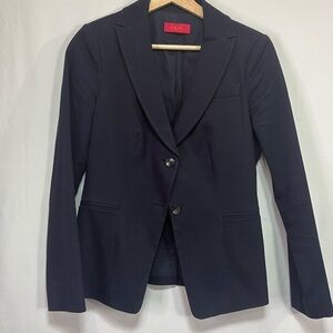 👂🏽 Lavia navy blue stretch cotton two button blazer: